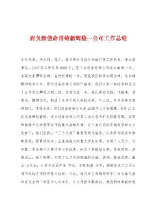 肩负新使命再铸新辉煌公司工作总结