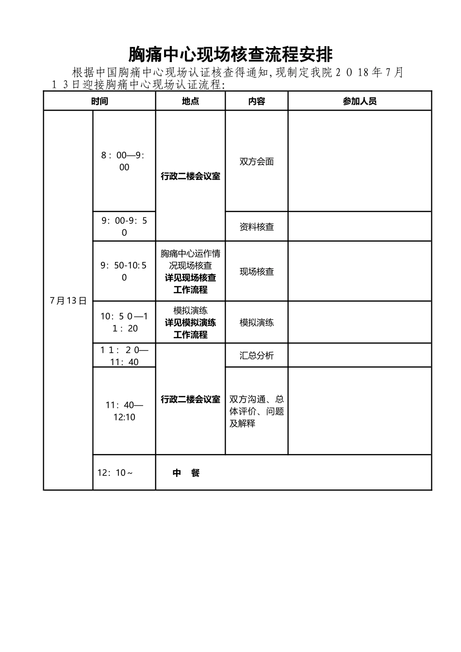 胸痛中心现场核查迎检方案 _第1页