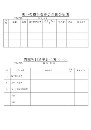 脚手架搭拆费综合单价分析表