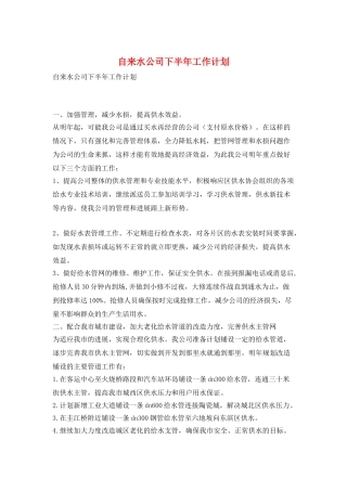 自来水公司下半年工作计划