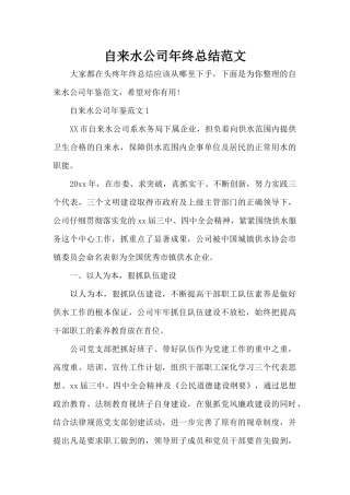 自来水公司年终总结范文（标准版）
