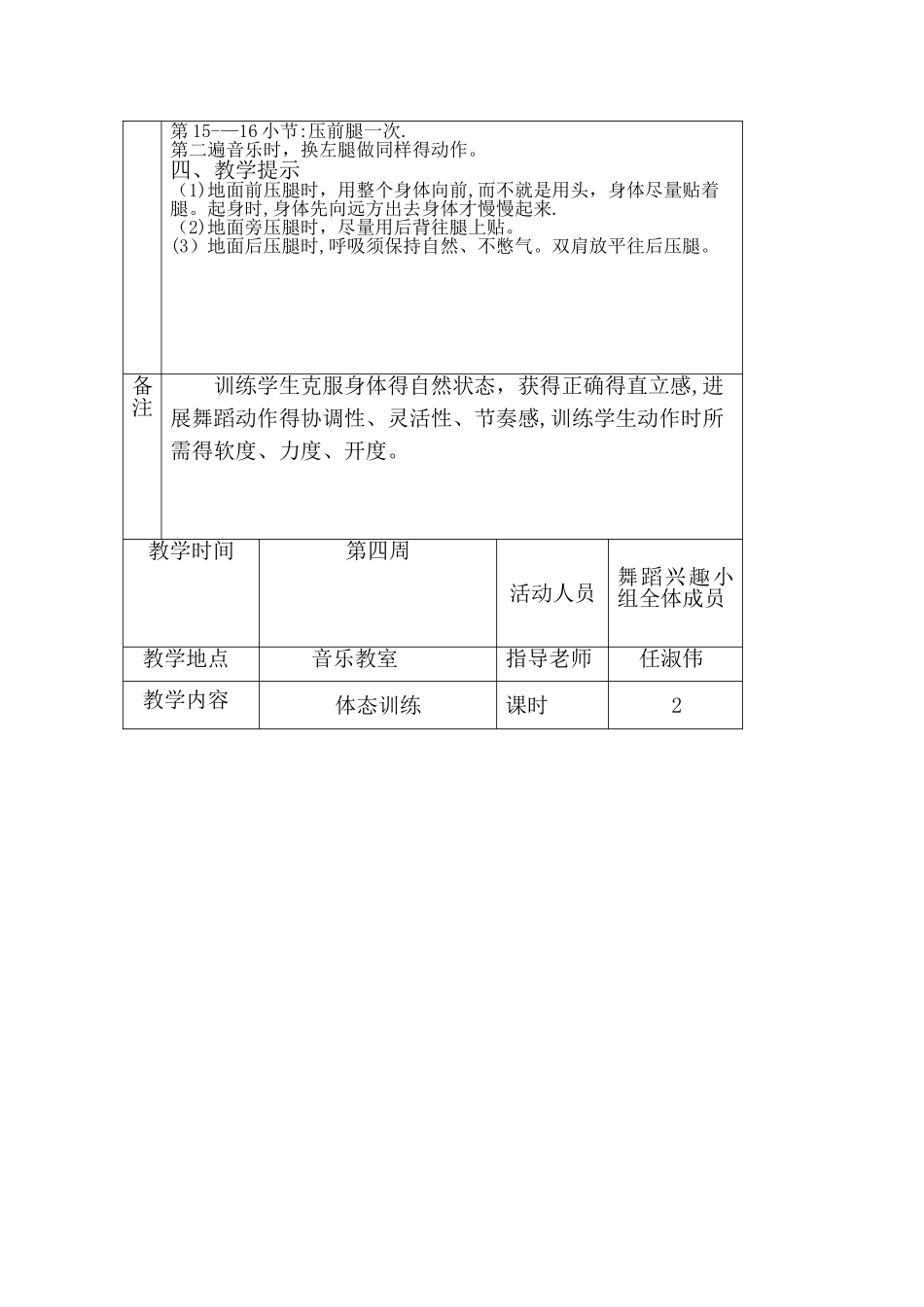 舞蹈兴趣小组活动记录表_第2页