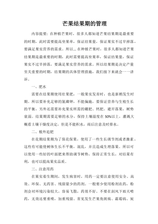 芒果结果期的管理