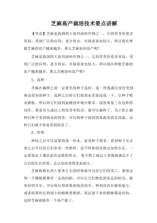 芝麻高产栽培技术要点讲解