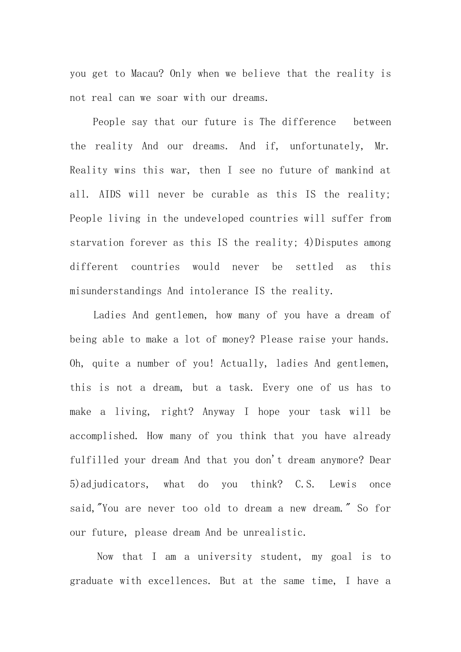 英文优秀演讲稿：梦想与现实的差别_第2页