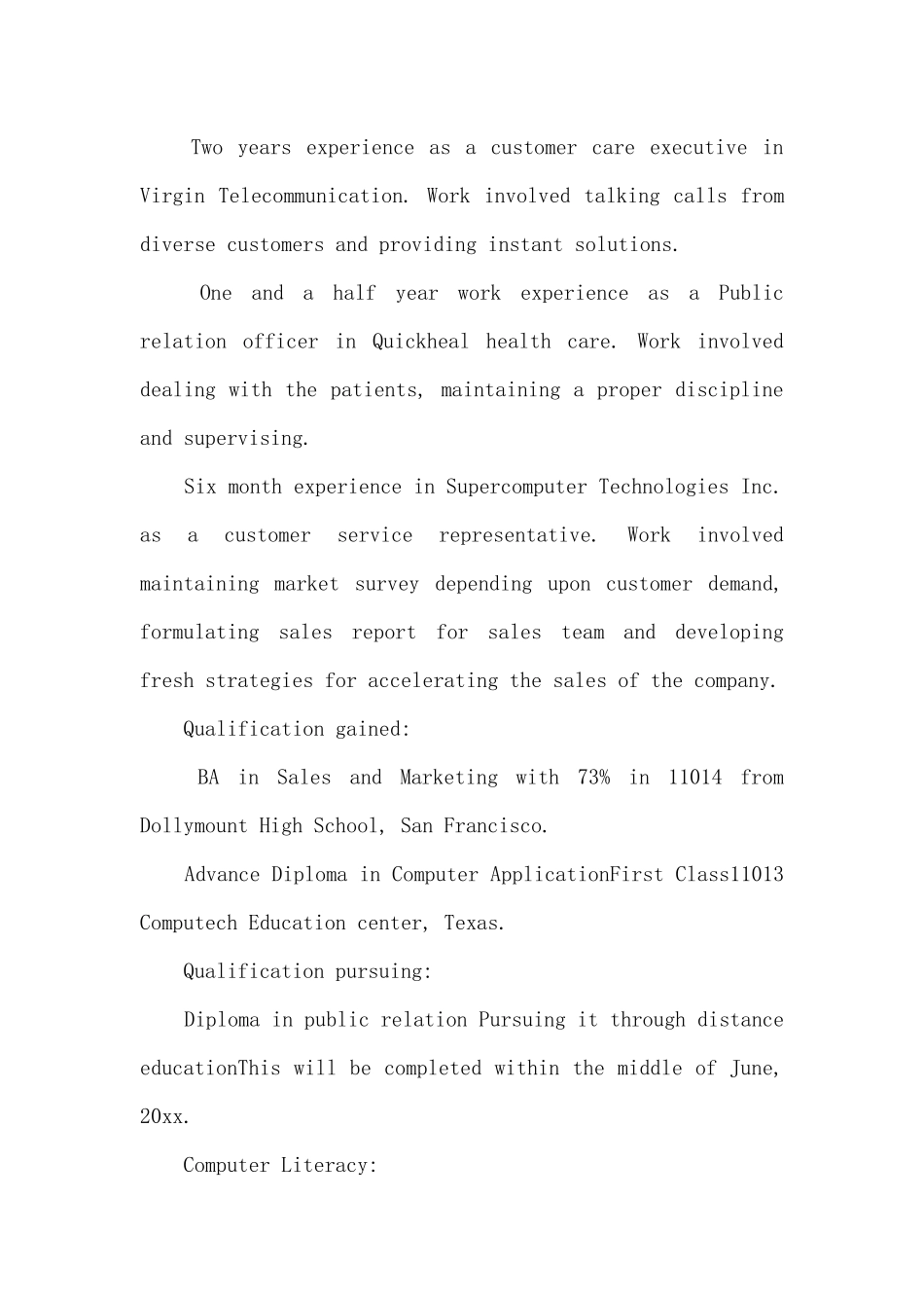 英文简历范文：客服个人简历_第2页