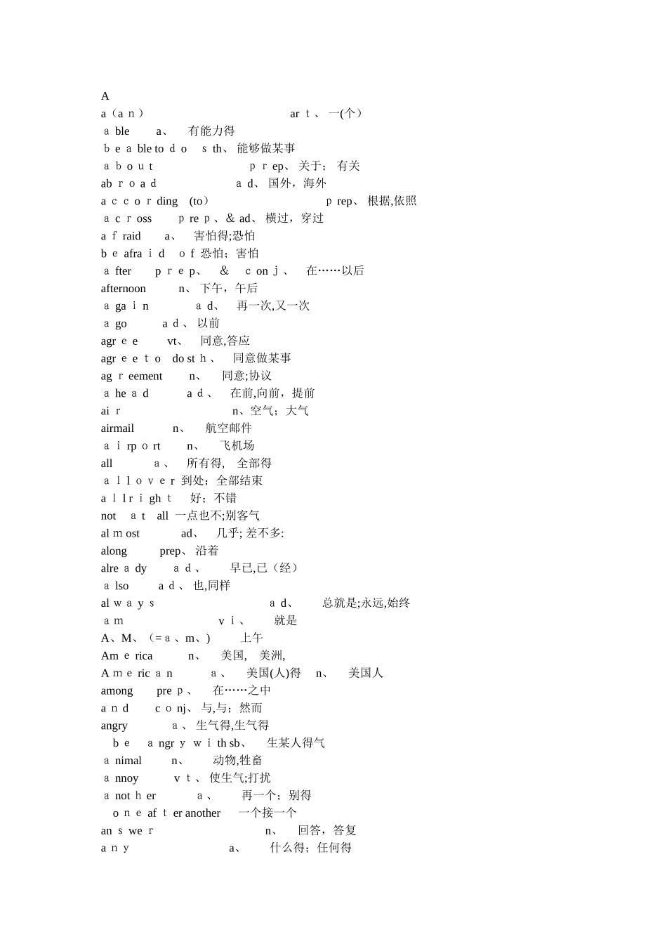 英语等级考试PETS一级词汇表_第1页