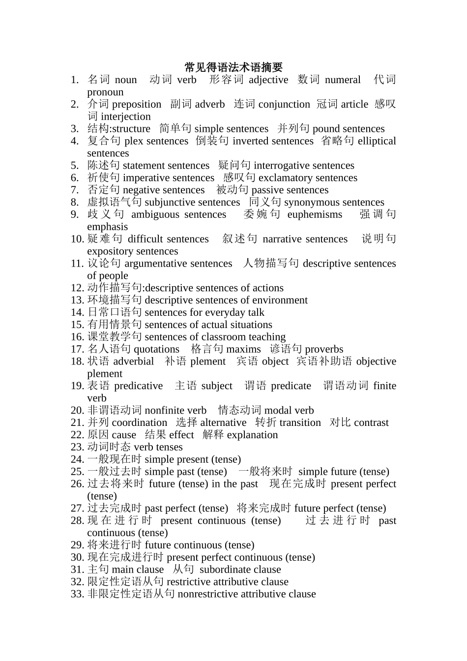 英语语法术语.课堂教学用语_第1页