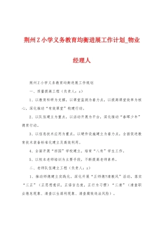 荆州Z小学义务教育均衡发展工作计划