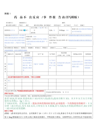药品不良反应报告表