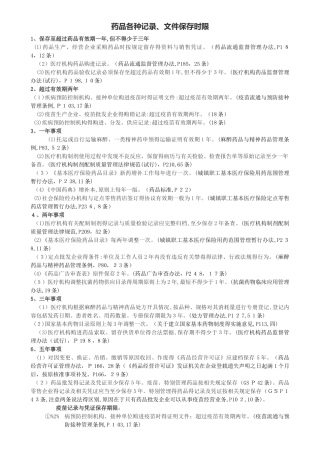 药品各种记录文件保存时限
