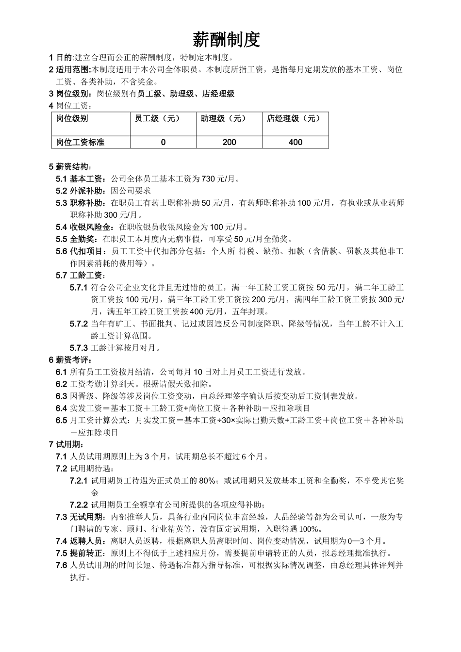 药房薪酬管理制度 _第1页