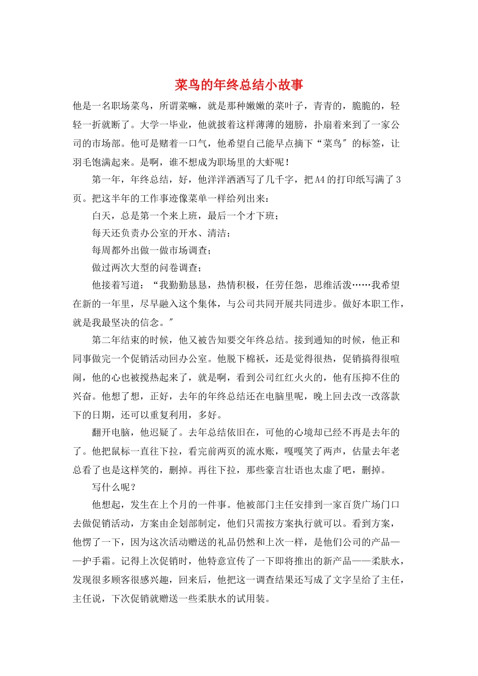 菜鸟的年终总结小故事_第1页