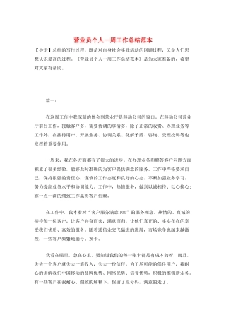 营业员个人一周工作总结范本
