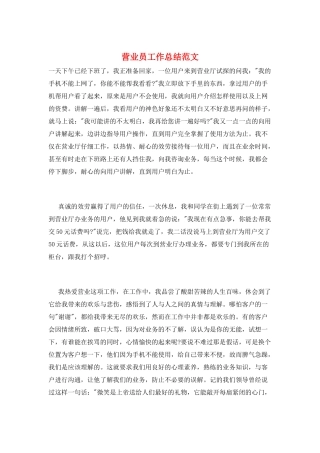 营业员工作总结范文