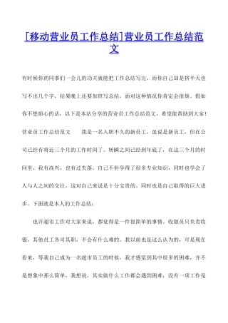 营业员工作总结范文