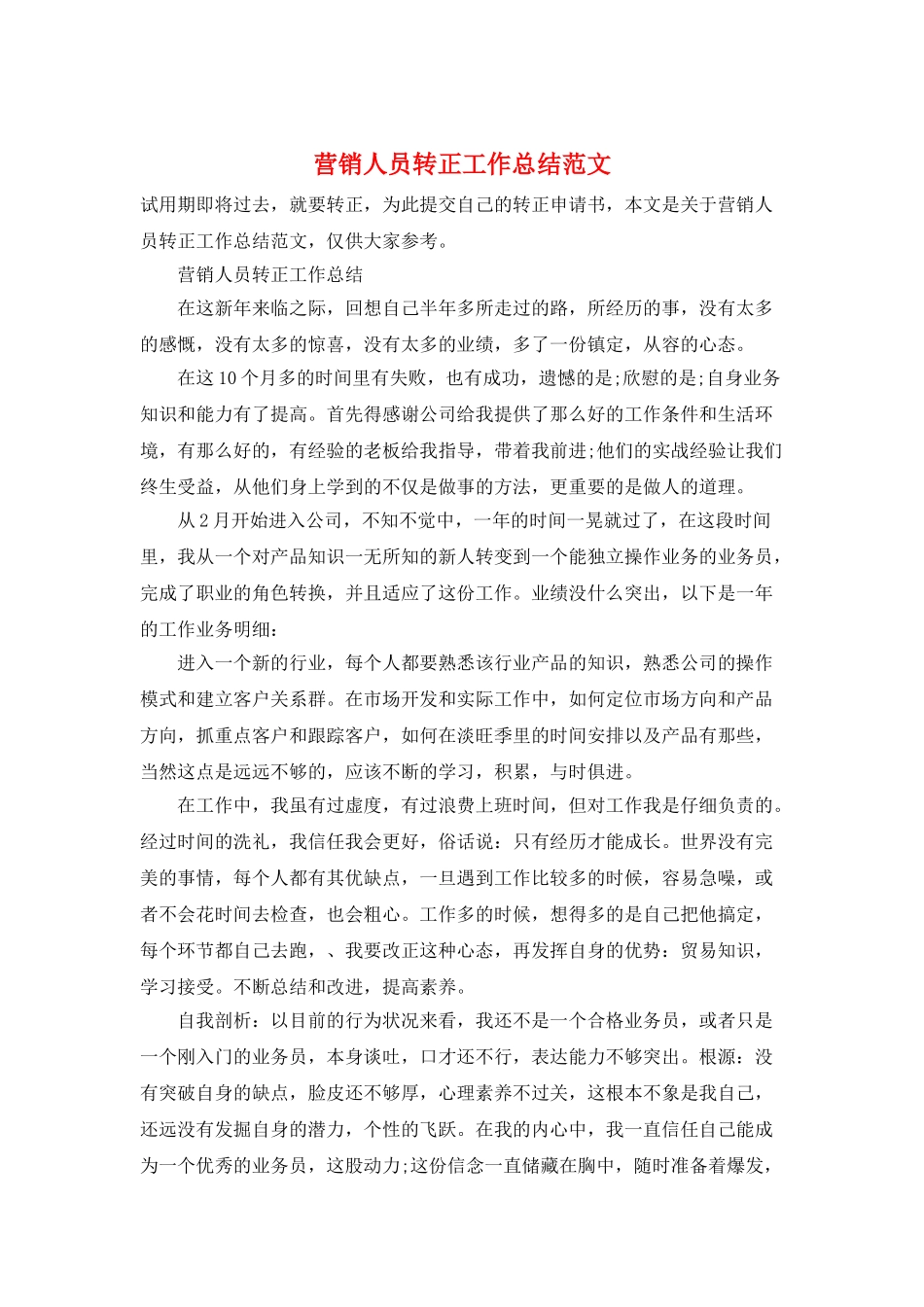 营销人员转正工作总结范文_第1页