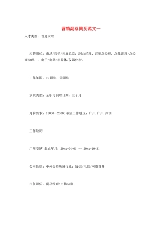 营销副总简历范文一