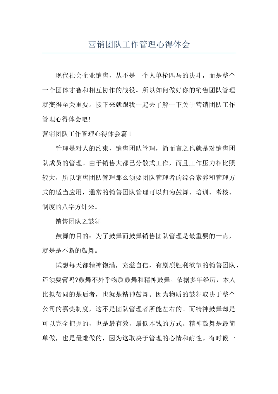 营销团队工作管理心得体会_第1页