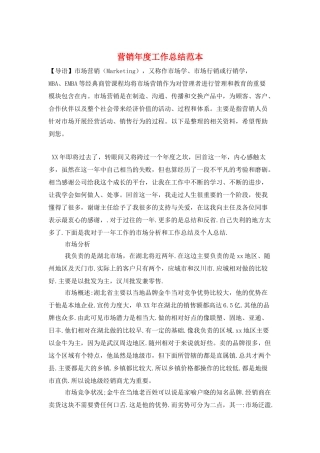 营销年度工作总结范本