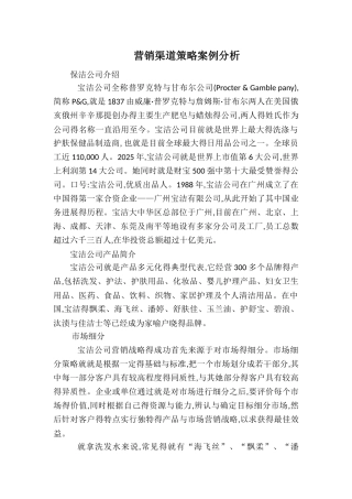 营销渠道策略案例分析
