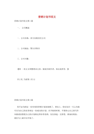 营销计划书范文