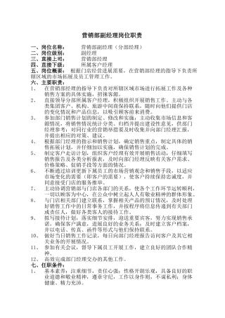 营销部副经理岗位职责