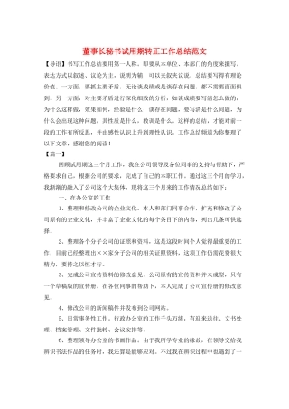 董事长秘书试用期转正工作总结范文
