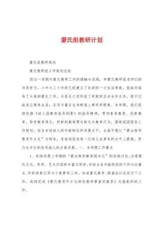 蒙氏组教研计划