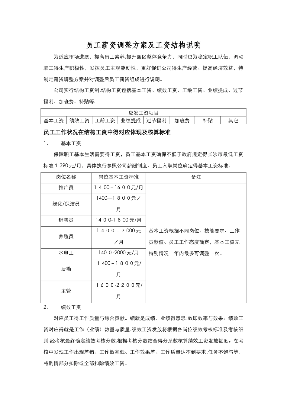 薪资调整方案及工资结构说明_第1页