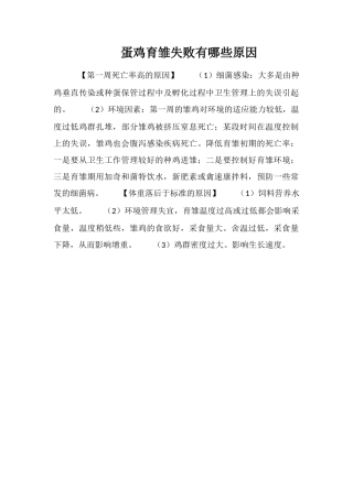 蛋鸡育雏失败有哪些原因