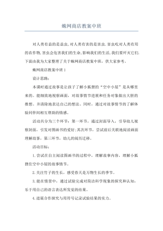 蛛网商店教案中班