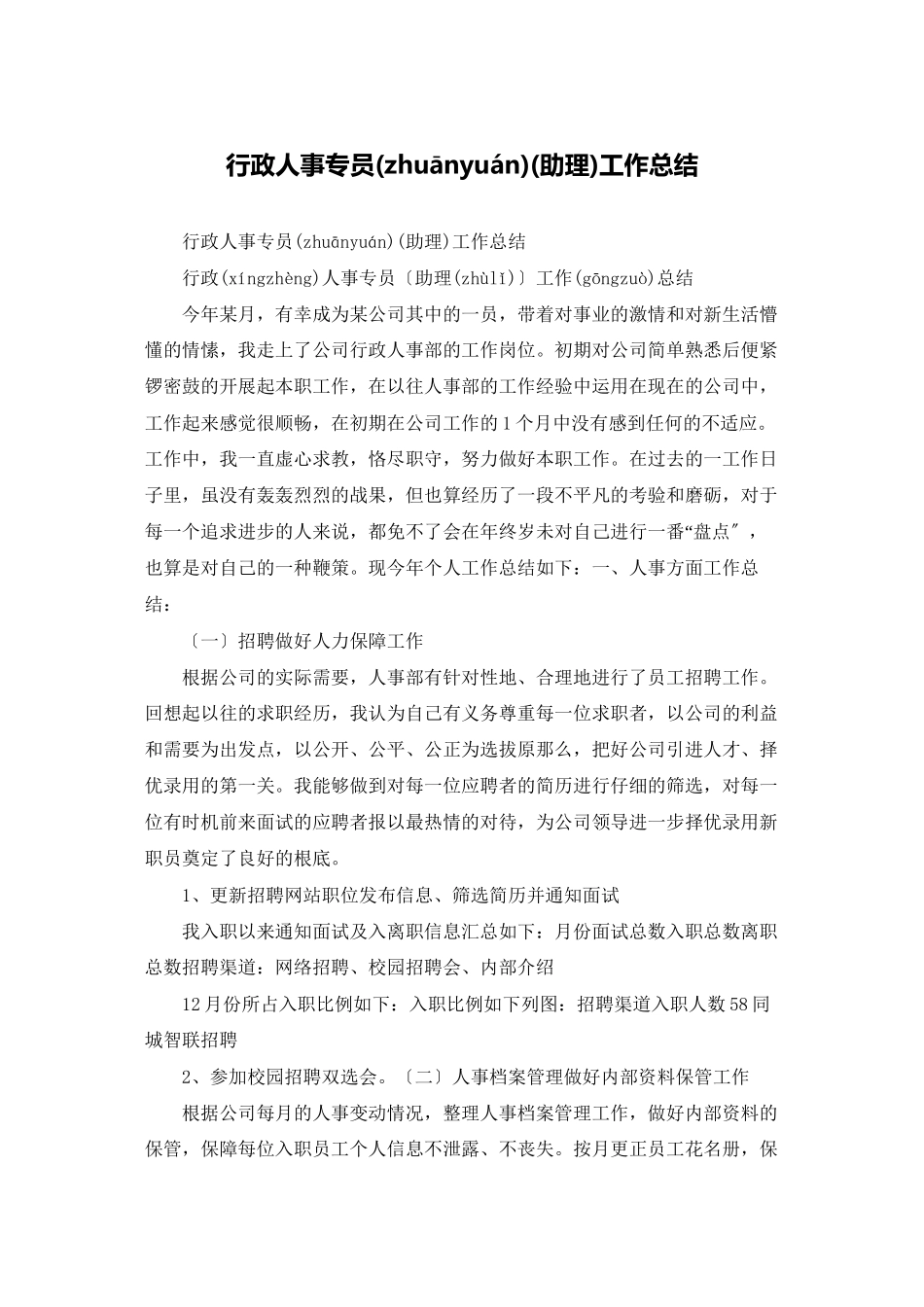 行政人事专员工作总结_第1页