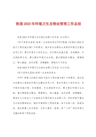街道2025年环境卫生及物业管理工作总结