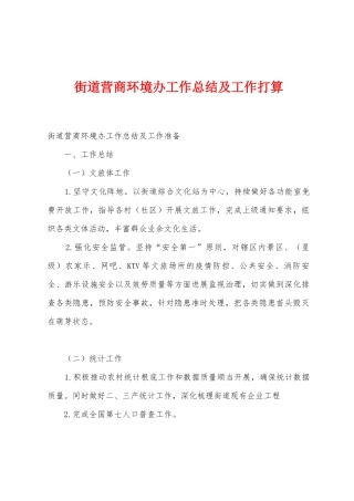 街道营商环境办工作总结及工作打算