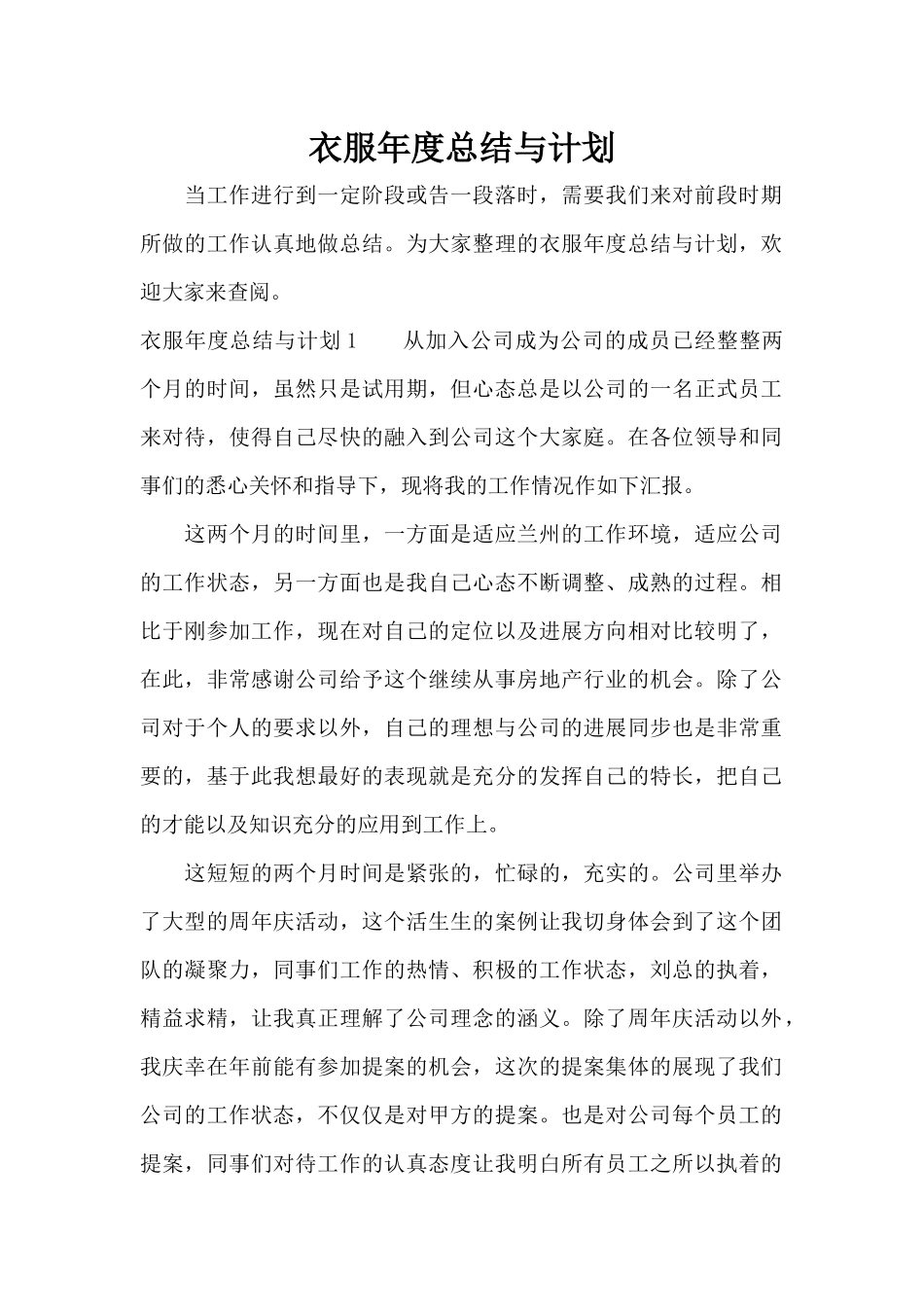 衣服年度总结与计划（精编版）_第1页
