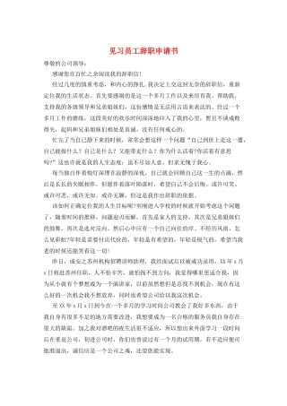 见习员工辞职申请书