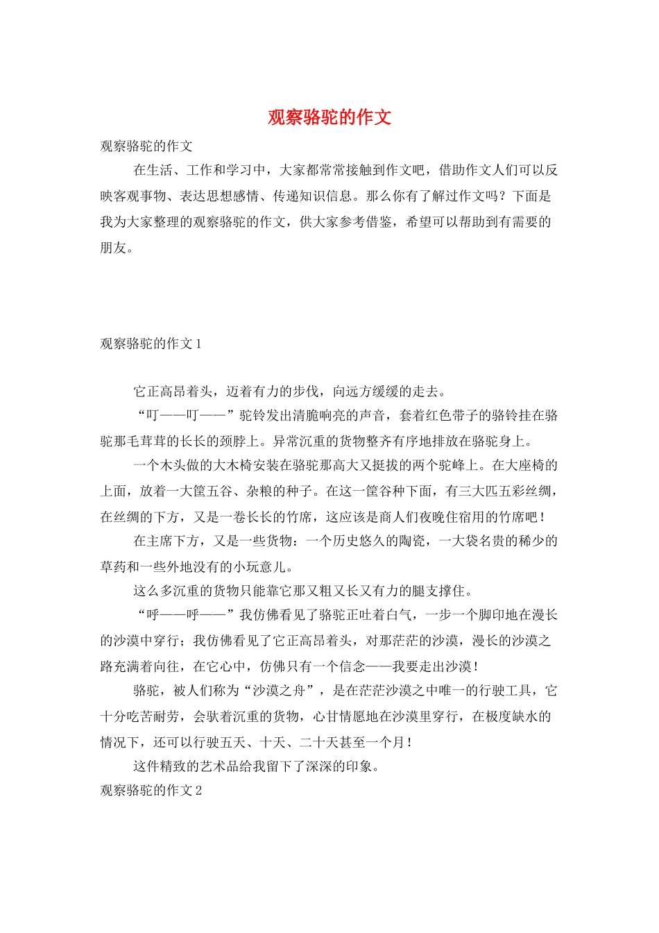 观察骆驼的作文_第1页