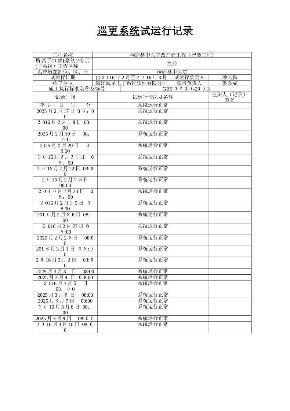 视频监控系统试运行记录_第3页