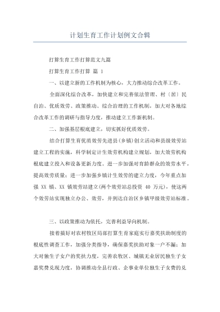 计划生育工作计划例文合辑
