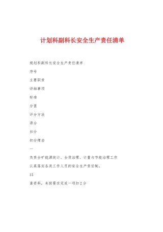 计划科副科长安全生产责任清单