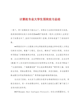 计算机专业大学生顶岗实习总结