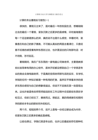 计算机专业大学生暑假实习报告范文