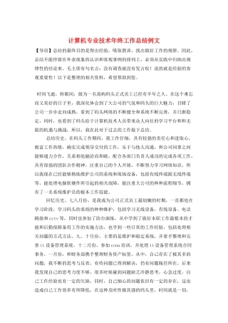 计算机专业技术年终工作总结例文