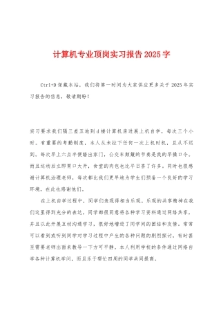 计算机专业顶岗实习报告2025年字