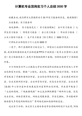 计算机专业顶岗实习个人总结3000字