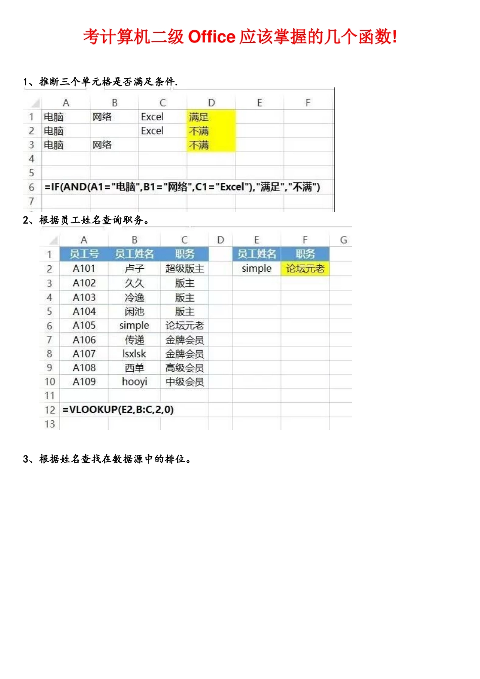 计算机二级Office必须掌握的Excel函数_第1页