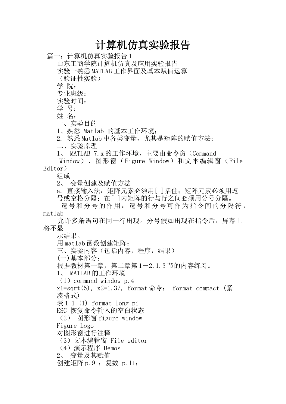 计算机仿真实验报告_第1页