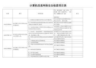 计算机信息网络安全检查项目表