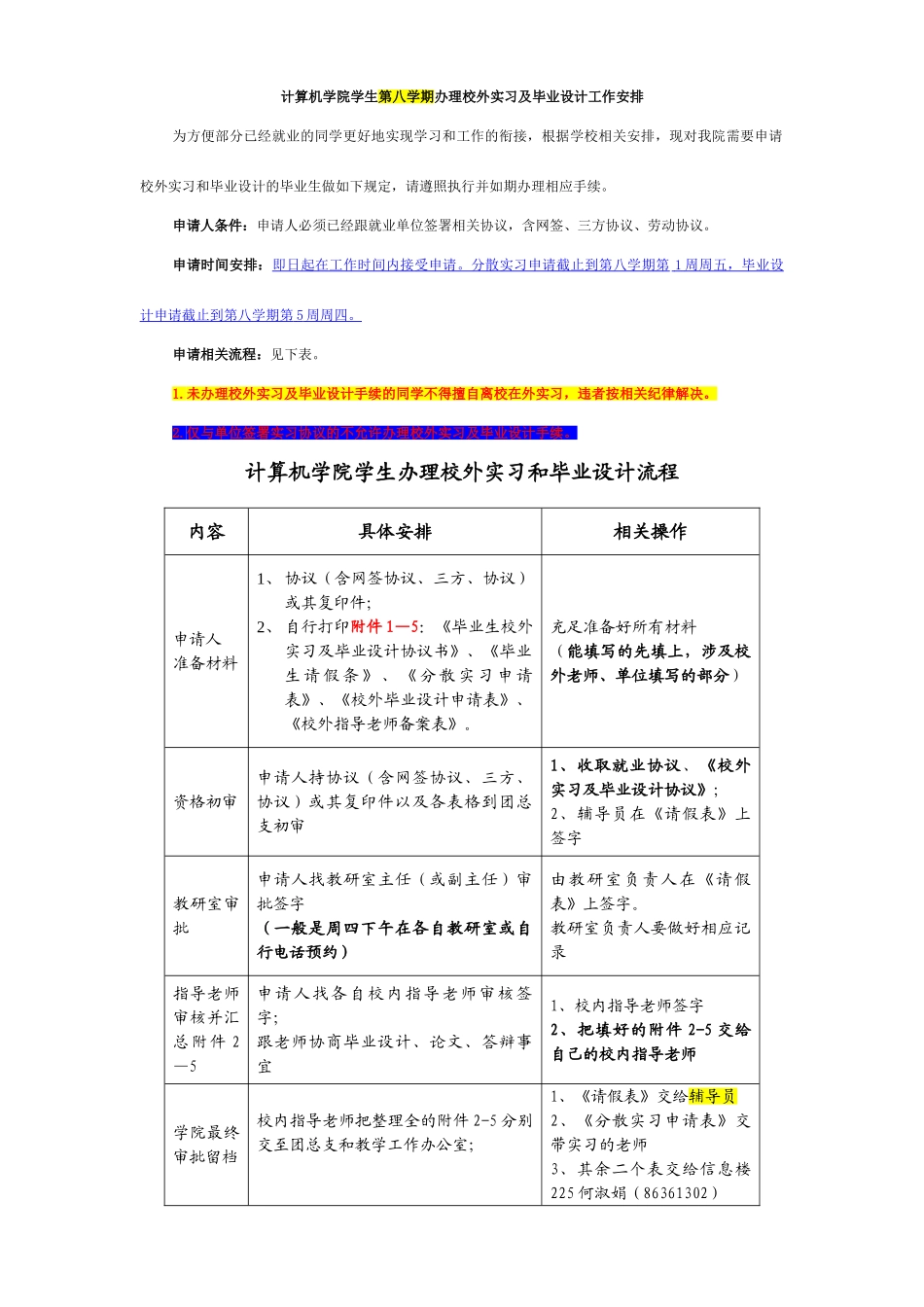 计算机学院第八学期办理校外实习及毕业设计流程_第1页
